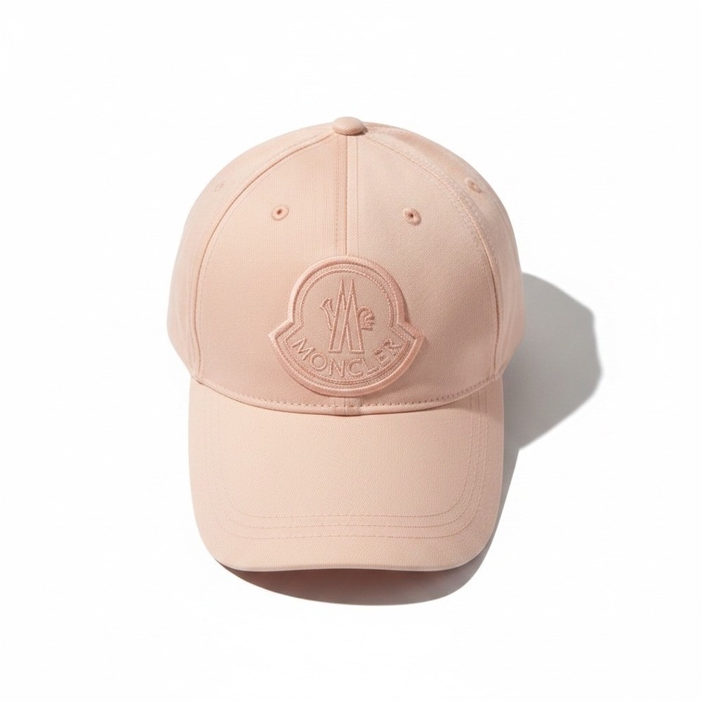 Moncler LIGHT PINK/TAN Cotton Twill Baseball Cap with Embroidered Logo Patch